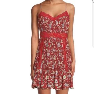 FREE PEOPLE INTIMATELY Last Night Smocked Mini Slip Pullover Red Dress- XS